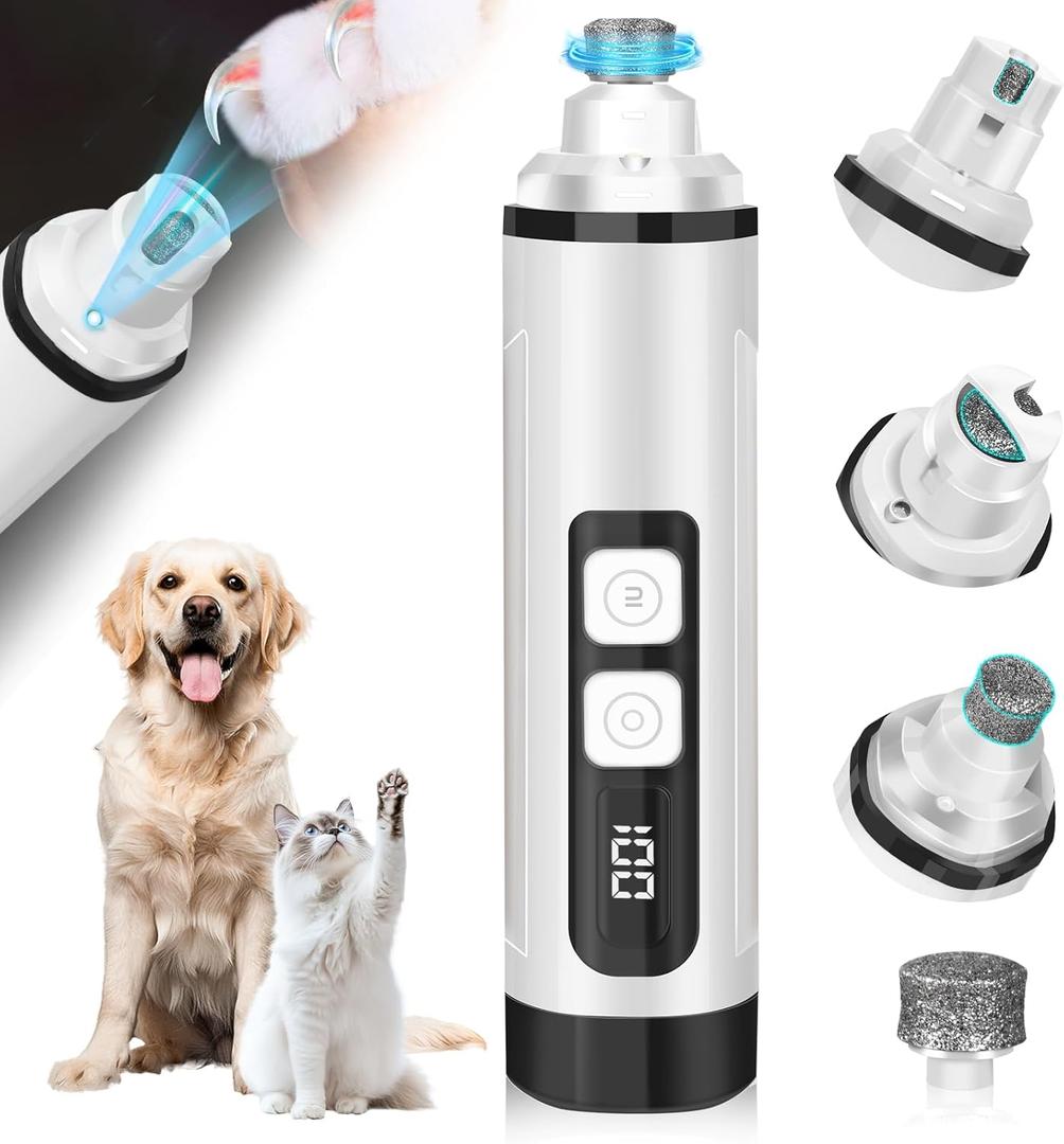 Dog Nail Grinder Electric Powerful 3 Speeds Dog Nail Clippers with Lights Quiet Cat Nail Clipper Painless Care Trimmers Tools for Small Medium Large Dogs and Cats (Black)