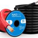 NAOEVO 8 Gauge Marine Wire, 8 AWG Tinned Copper PVC Marine Grade Wire, IP68 Waterproof/Corrosion-Resistant Electrical Cable for Boat, RV, Automotive, Solar, Trolling Motor (15 ft Black + 15 ft Red)