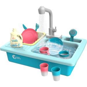 CUTE STONE Color Changing Kitchen Sink Toys, Children Electric Dishwasher Playing Toy with Running Water, Upgraded Faucet, Automatic Water Cycle System Play House Pretend Role Play Toys for Boys Girls, 16 X 11 X 4inches