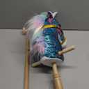 HollyHOME Sequin Unicorn Stick Horse Handcrafted Hobby Horse on a Stick with Wood Wheels Real Pony Neighing and Galloping Sounds Plush Unicorn Toy Blue 36 Inches(AA Batteries Required)