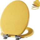 Angol Shiold Glitter Toilet Seat Molded Wood Elongated Toilet Seat with Quietly Close and Quick Release Hinges, Easy to Clean also Easy to Install (Elongated 18.5'', Yellow)