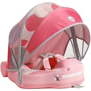 Mambobaby Float with Canopy Size Improved Non Inflatable Infant Baby Pool Float Smart Mambo Float Swim Trainer Add Tail Baby Swim Float Mambo Baby Float Solid Air Free Water Waist Swimming Ring