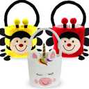2 x Set of 3pcs, Halloween Trick or Treat Bags, Adorable Unicorn & Bee & Ladybug Plush Baskets, Halloween Candy Bucket for Kids Gifts Party Decoration Supplies, Dia 7.9" * H 15.7"