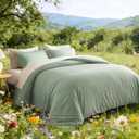 Litanika Oversized Queen Comforter Set, 3 Pieces Sage Green Lightweight Solid Bedding Comforter Set, All Season Fluffy Bed Set (98x98In Comforter & 2 Pillowcases)
