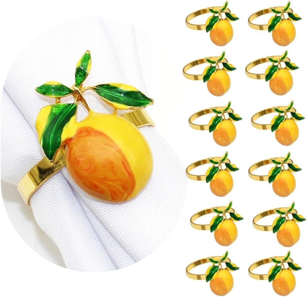 Lemon Napkin Rings Set of 12, Elegant Citrus-Themed Tableware for Summer Parties,Weddings, Thanksgiving Thanksgiving, Christmas (Yellow, One Size)