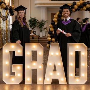 2026 Graduation Decorations - 3FT Large PRE-CUT GRAD Marquee Letters Kit - Mosaic Foam Board Sign - Class of 2026 Congrats Party Supplies for Kindergarten Preschool High School College
