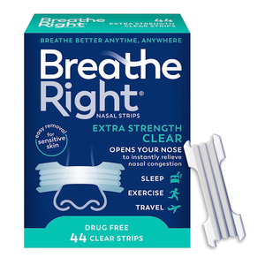 Breathe Right Nasal Strips | Extra Strength | Clear | For Sensitive Skin I DrugFree Snoring Solution & Nasal Congestion Relief Caused by Colds & Allergies | 44 Count 