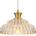 Amber Glass Pendant Lights, 11.8" Brushed Gold Lighting Glass Light Fixtures Modern Amber Chandelier Vintage Hanging Ceiling for Kitchen Island Dining Room Restaurant Bedroom Foyer Entryway (12in/1PC)