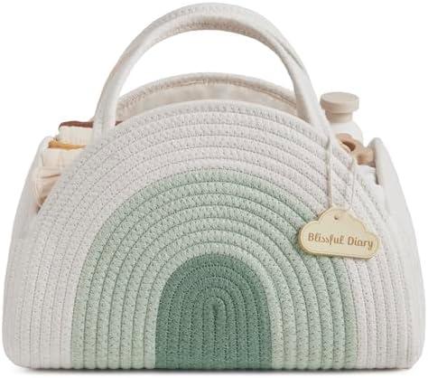 Blissful Diary Baby Diaper Caddy Organizer, Cotton Rope Diaper Caddy Basket, Large Storage Basket for Newborn Boys and Girls, Gift for Baby Shower List, Newborn Essentials, Mint Rainbow
