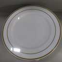 JOLLY CHEF 100 Pieces Gold Plastic Plates, 10 Inch Elegant Disposable Dinner White with Gold Rim, Disposable Plastic Plates for Dinner, Birthdays and Weddings