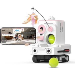 Pmate AI Pet Camera Robot Companion for Dogs & Cats Robot Camera with Visual Recognition Remote Video Interaction Auto Feeding & Play Red Light Teaser Night Vision Auto Charging Pink