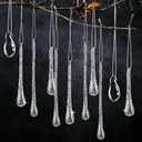 Amyhill 36 Pcs Glitter New Year Glass Crystal Teardrop Ornaments Different Size Raindrop Hanging Ornament Clear Glass Drop Chandelier Pendant Crystal with Rope for Winter Party Centerpieces Decoration