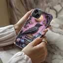 for iPhone 15 Case Cute – Wireless Charging Compatible – Dual-Layer Shockproof Protection with Stylish Wildflower Design – Protective Cover for Women - Gothic Raven Purple Floral