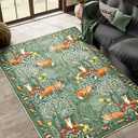 Cute Aesthetic Bedroom Rug, Ultra Thin Vintage Abstract 5x7 Carpet Washable, Boho Floral Botanical Area Rug for Living Room Entryway Kitchen Dorm, Green Woodland Forest Nature Kids Rug Nursery Carpet