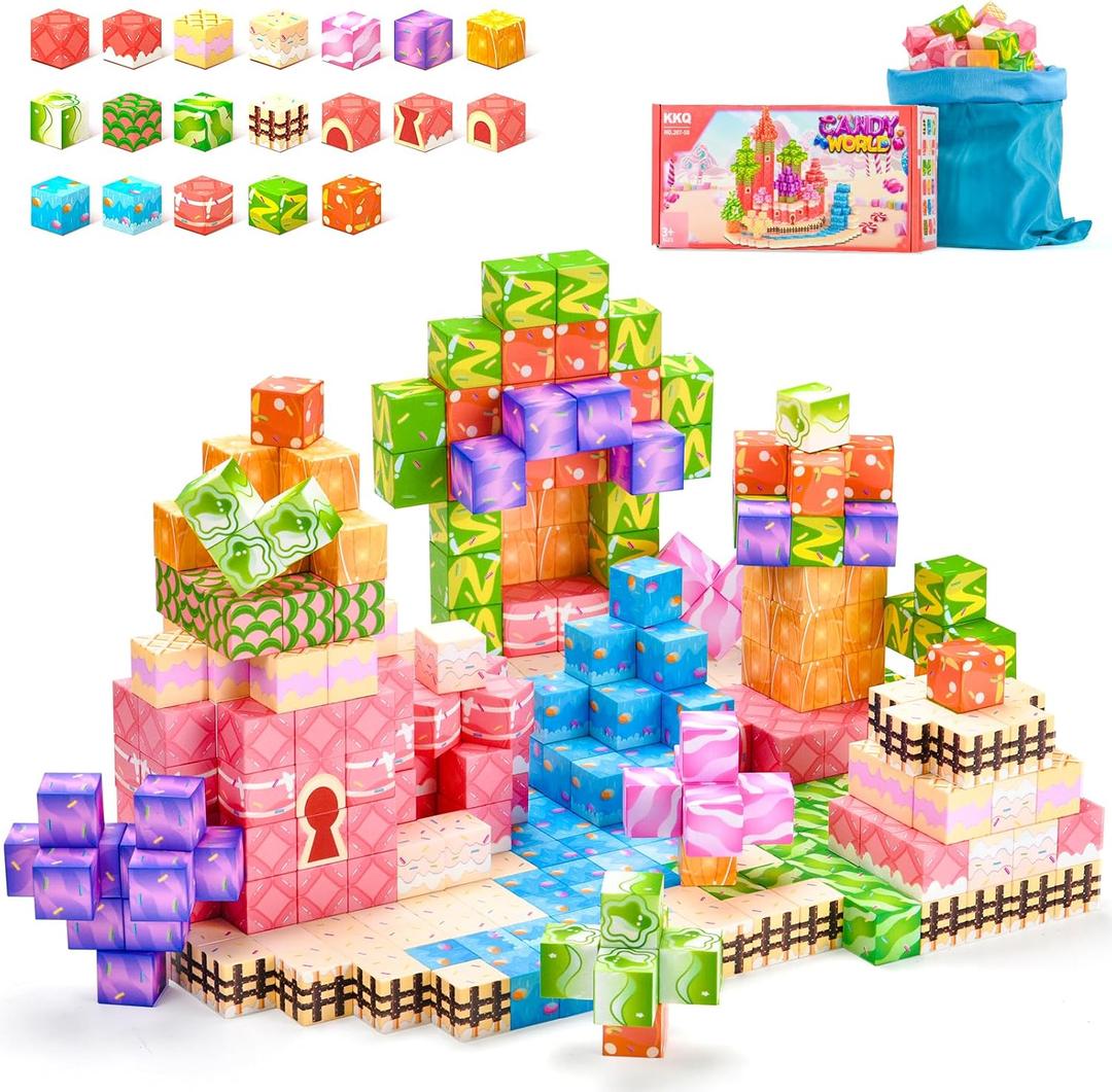 Magnetic Blocks 100PCS Magnetic Building Blocks for Kids, Candy Castle STEM Sensory Toys for Toddler,Christmas Birthday Gifts for Girls 4 5 6 7 8 Years Old