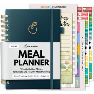 Life & Apples Meal Planner with Grocery List  Undated Weekly Menu & Meal Prep Notebook for Women & Men, Healthy Eating & Weight Loss Planner, 52-Week Spiral Bound Journal, Teal Blue