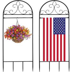 2 IN 1 Metal Garden Flag Holder Stand, Reinforced Decorative Design, Fits 14.5 x 26 Inch FlagsHeavy Duty Yard Flags Holder for Outside House, Lawn & Patio Decor (Black)