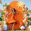 6FT Orange Arch Backdrop Cover, Spandex Fitted Wedding Arch Stand Covers Round Top Chiara Backdrop Cover for Thanksgiving Birthday Party Ceremony Banquet Decoration