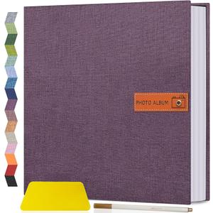 Popotop Large Photo Album Self Adhesive 4x6 5x7 8x10 Scrapbook Album DIY Picture Book,Gifts for Mom,Family Baby and Wedding,with Metal Pen and Plastic Board (Dark purple)