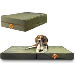 Laifug Foldable Waterproof Dog Bed for Large Dogs - Outdoor Orthopedic Dog Bed with Washable Removable Cover, Pet Mattress with Handles, Army Green, (36 x 27 x 3.5, inches)