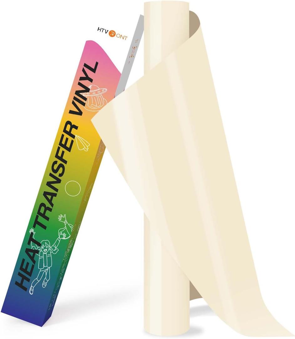 4 x HTVRONT HTV Heat Transfer Vinyl Roll - 12" x 8ft Cream HTV Vinyl for T Shirts, Cream Iron on Vinyl for All Cutting Machines - Easy to Cut & Weed for Craft Design