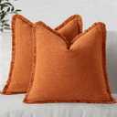 MIULEE Decorative Throw Pillow Covers Neutral Linen Fringe Throw Pillows Euro Shams Set of 2 Orange Boho Farmhouse Cushion Covers for Couch Sofa Bed Living Room Spring Home Decor 26x26 Inch (26" x 26" (Pack of 2))