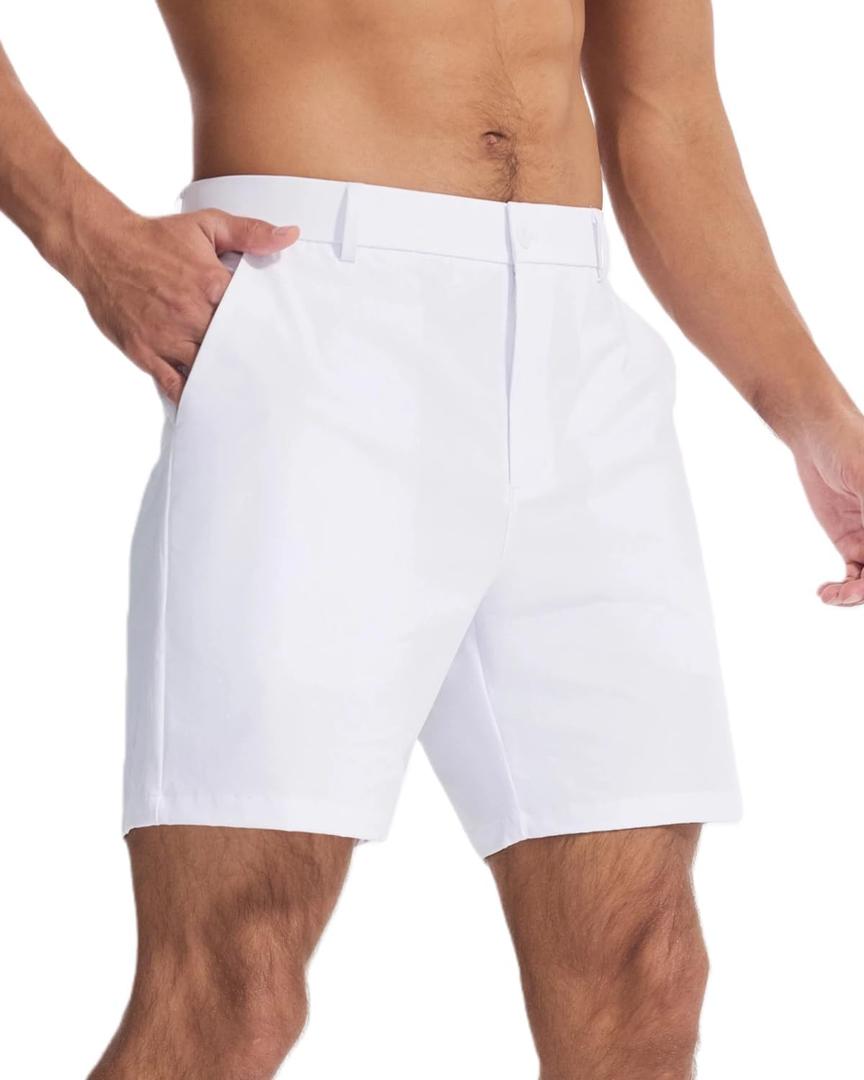 SNOWTEN Men's Classic Fit 7/9/11 Inch Golf Shorts Basic Lightweight Stretch Hiking Casual Short with 2 Pockets and 1 Hidden (White)