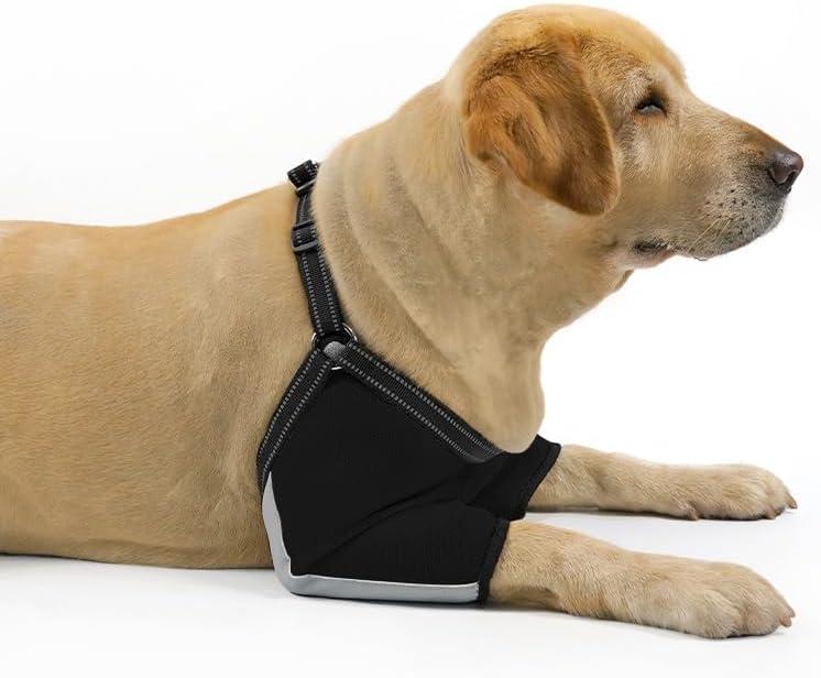 Coodeo Dog Elbow Protector with Adjustable Harness, Soft Breathable Sleeves for Wound Healing & Licking Prevention, D-Rings for Leash, Elbow Pads for Comfort, Designed for Large Dogs (Black, XL)