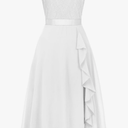 Girls Dress Sweet & Cute Puff Sleeve Square Neck Ruffle Dot Ruffle Swing Dress (10Y)