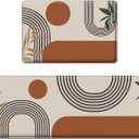 Nesphy Anti-Fatigue Boho Kitchen Rug Set of 2 Cushioned Bohemian Mat for Floor, Abstract Brown Sun Standing Waterproof Non-Slip Mat PVC Ergonomic Foam Kitchen Decor