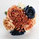 Wedding Bridesmaid Bouquets Set of 4, Artificial Silk Flowers Arrangement for Ceremony Marriage Proposal Party Anniversary Decorations - Burnt Orange & Navy Blue