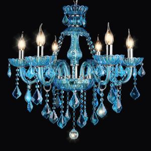 Bagood Blue K9 Crystal Candle Chandeliers Lighting Modern Pendant Lights 6 Lights Candle Chandelier Lighting Crystal Modern Chandelier for Dining Living Room Bedroom E12 Base H22 x W23.6 Inch