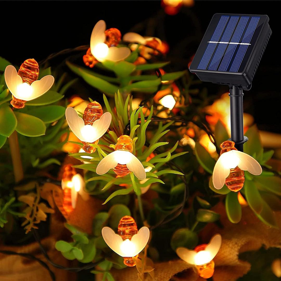 ITICdecor Solar Bee String Lights Outdoor Waterproof 50 LEDs 8 Modes Honeybee Fairy Light Outdoor Lights Patio Garden Fence Yard Wedding Christmas Tree Decor (Orange)