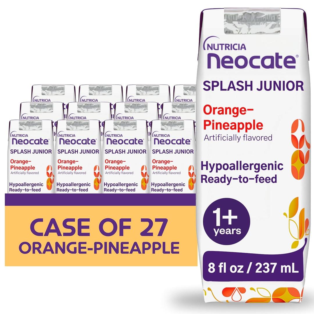 Nutricia Neocate Splash - Ready-to-Feed Hypoallergenic, Amino Acid-Based Toddler and Junior Formula - Orange-Pineapple - 8 fl oz (Case of 27) Best By 05/15/2026