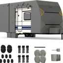 RV Covers for Travel Trailers, 30-33ft Heavy Duty Camper Cover, 7 Layers Extra-Thick Waterproof Toy Hauler Cover with 4 Tire Covers, Jack Cover and Wind Straps