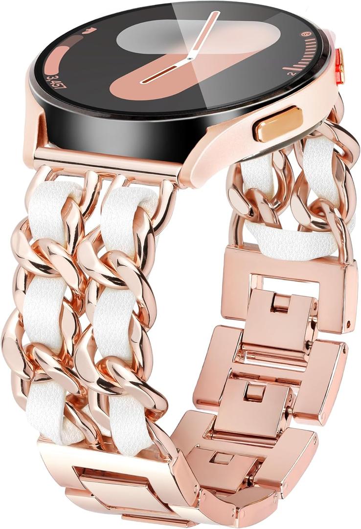 20mm Watch Band for Samsung Galaxy Watch 7 6 5 4 FE Band 40mm 44mm, Women Dressy Metal Band for Samsung Watch Bands Watch 6 Classic 43 47mm/5Pro/4 Classic/Watch 3 41mm/Active 2-Rose Gold