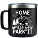 Home Is Where You Park It Tumbler - Funny Campers Insulated Tumbler With Handle - Camping Travel Coffee Mug 14Oz - Gift For Women - Men - Friend - Family