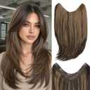 Clip in V-Shape Hair Extensions for Women 18 Inch One Piece Synthetic Straight Hair Extension Full Head Hairpiece with 5 Clips Coffee Brown