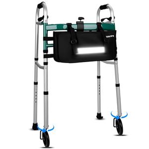 Foldable Walker with 360° Swivel Wheels & Motion Sensor Light, Lightweight Adjustable Height Rolling Walker for Seniors & Adults, Travel-Friendly Walking Frame with Large Storage Bag