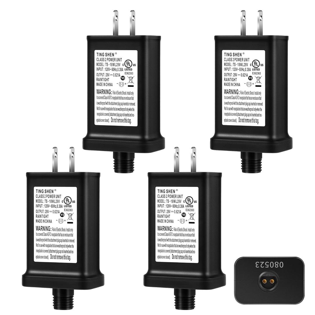 Enhon 4 Pack 29V Class 2 LED Power Supply, UL Certified Transformer Replacement, IP44 Waterproof Low Voltage US Plug Adapter for String Light, Christmas Tree Light, Black(TS-18WL29V)