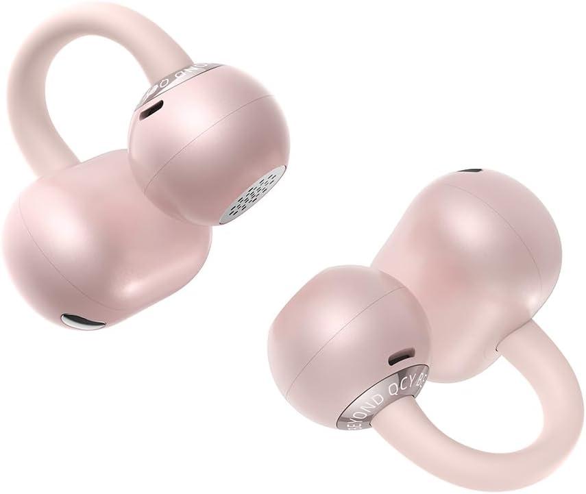 QCY Crossky C50 Clip On Earbuds Open Ear Wireless Bluetooth 6.0 Headphones with 4 Mic, 35H Playtime Ear Cuff Earbuds Comfortable for Running/Fitness, IPX5 Waterproof, Ultra Lightweight (Pink)