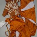 Women One-Piece Swimsuit with Cover up Wrap Skirt Sarong Bathing Suit Beach Outfit Summer (Small, Brown Orange Y305)