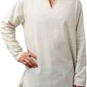 PROCOS Mens Medieval Undershirts Retro Linen Tunic Long Sleeve Shirts Pirate Reenactment Costume (X-Large, White)