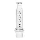 Pop Up Outlet for Countertop, Receptacle Power Strip with 3 AC Outlet 2 USB Ports, Pull Pop Up Power Socket Outlet, 2.5" Hole Recessed Outlet for Kitchen Counter Conference Desk Office, White