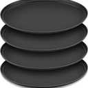 FillTouch 4 Pcs Restaurant Serving Trays PP Plastic Non Slip Rubber Lined Large Oval Tray for Kitchen Dining Room Cafeterias Fast Food Service (24 x 29 Inch,Black)
