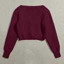 GORGLITTER Women's Cropped Cardigan Sweater Light Weight Fuzzy Old Money Button Up Chunky Long Sleeve Crop Cardigan Burgundy Large