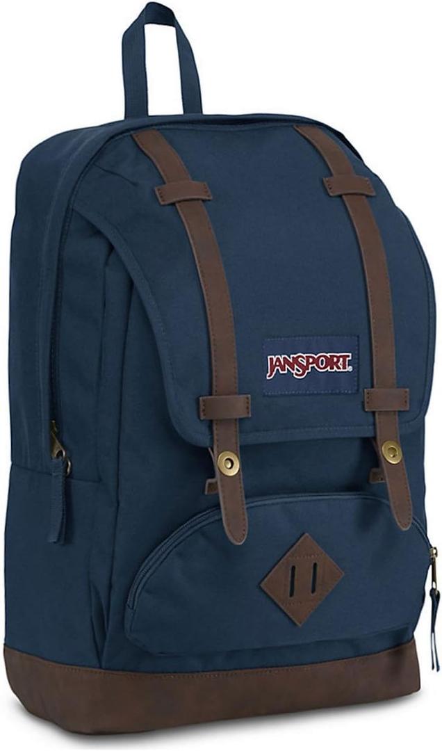 JanSport Cortlandt Laptop Backpack, Navy, 15” Laptop Sleeve-Synthetic Leather Shoulder Computer Bag with Large Compartment, Padded Straps- Rucksack for Men, Women,  Navy