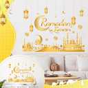 Ramadan Decorations for Home Ramadan Kareem Wall Stickers Islamic Muslim Wall Decals with Lantern Moon Star Designs Eid Mubarak Arabic Party Decor for Living Room Bedroom Window