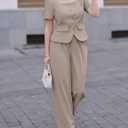 ZESICA Women's Summer Two Pieces Suits Set 2026 Short Sleeve Blazer Wide Leg Pants Business Casual Outfits Sets (Beige, M)