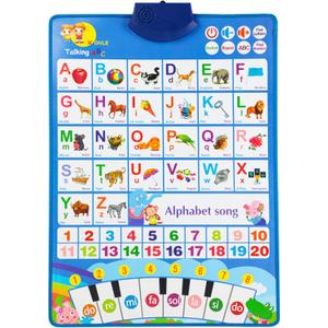 Educational Talking Toy Spanish English Wall Chart Piano Music Poster Numbers 1-20 Kids Montessori Toys Interactive Educational Toy Learning Gift for Toddlers 2-4